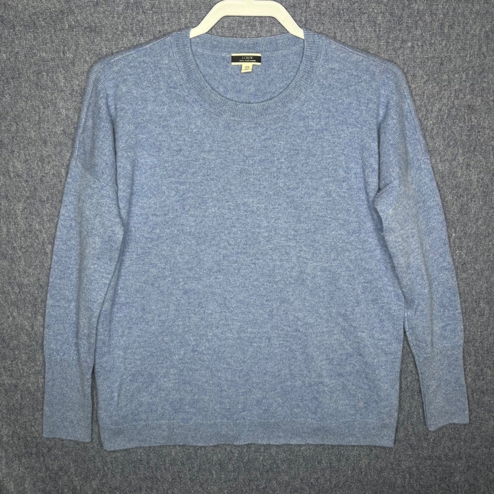 J.Crew Womens XS Blue 100% Cashmere Crewneck Dropped Shoulder Sweater
